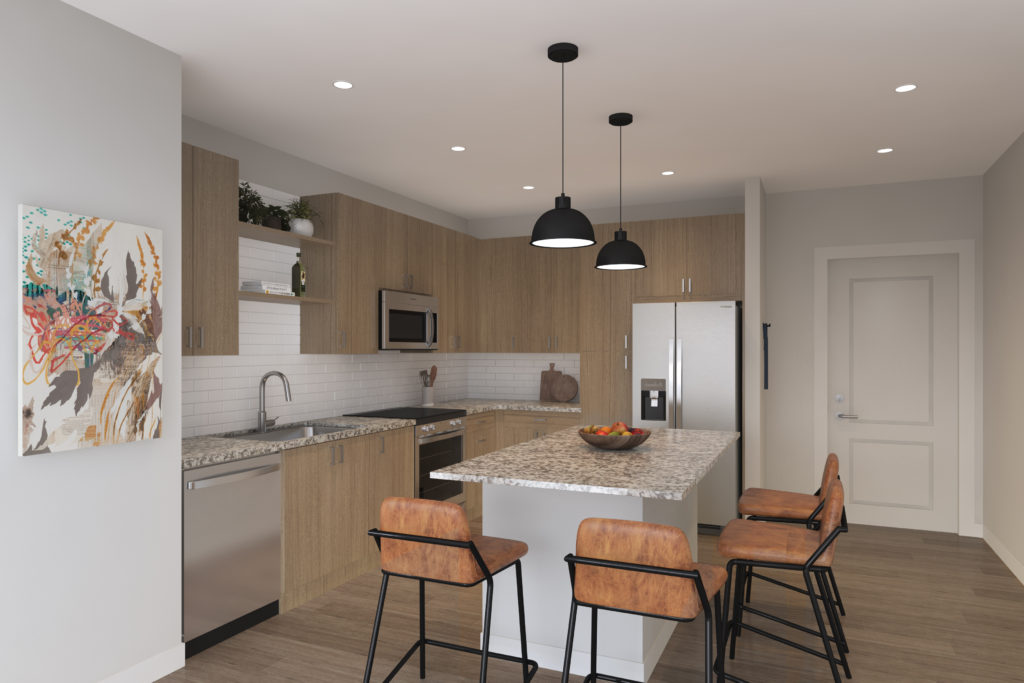 stunning beautiful kitchen at new apartment community at Alexan Peabody.