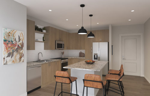 stunning beautiful kitchen at new apartment community at Alexan Peabody.